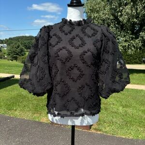 -THML “ The Savannah Top” Dark Black *NWT* Puff Sleeve Tunic Women Size X-Small